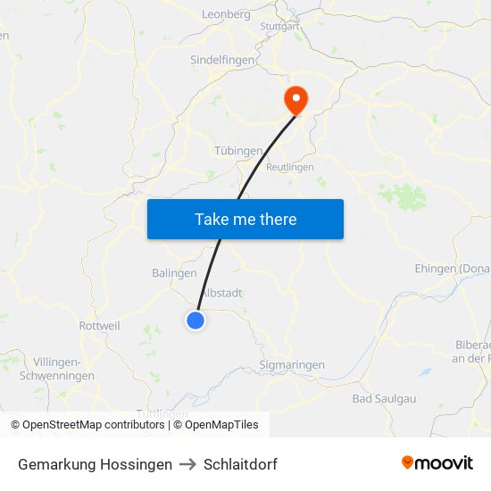Gemarkung Hossingen to Schlaitdorf map