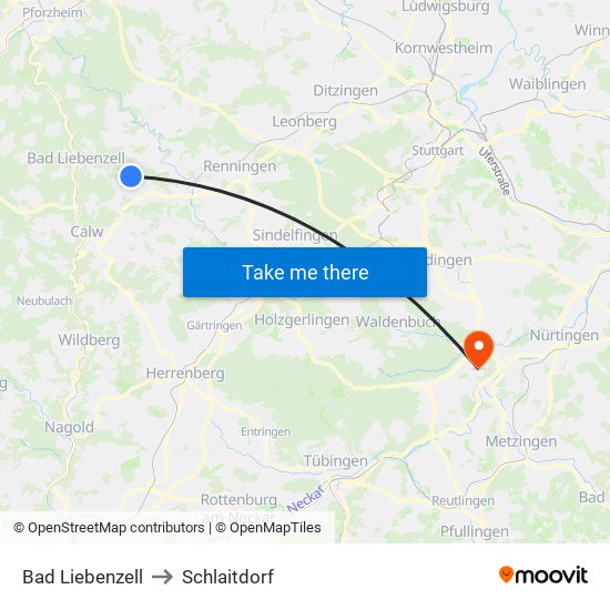 Bad Liebenzell to Schlaitdorf map