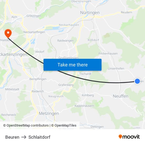 Beuren to Schlaitdorf map