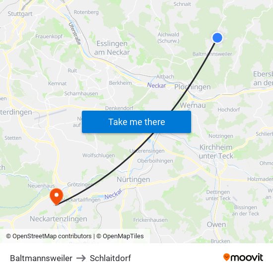 Baltmannsweiler to Schlaitdorf map