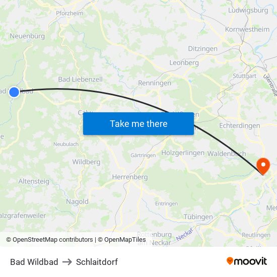 Bad Wildbad to Schlaitdorf map