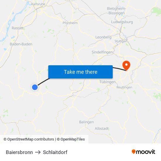 Baiersbronn to Schlaitdorf map