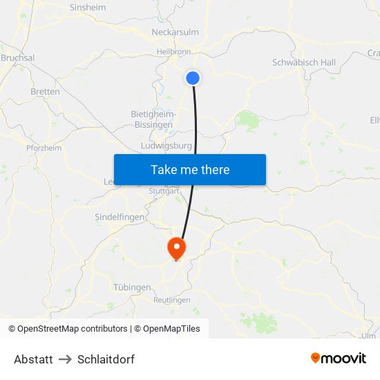 Abstatt to Schlaitdorf map