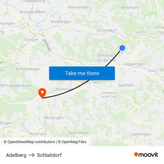 Adelberg to Schlaitdorf map