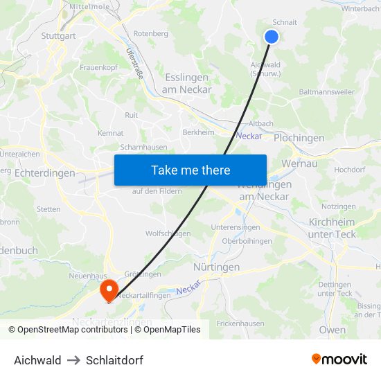 Aichwald to Schlaitdorf map