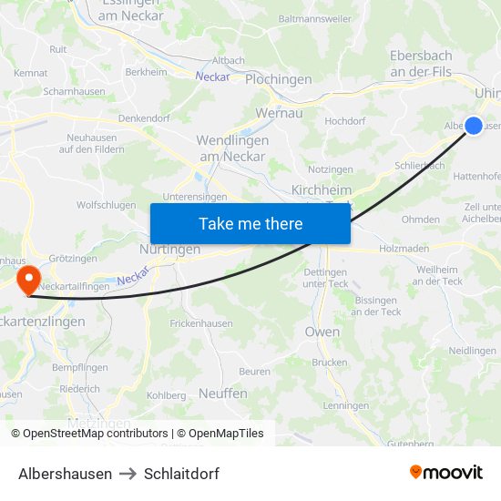 Albershausen to Schlaitdorf map
