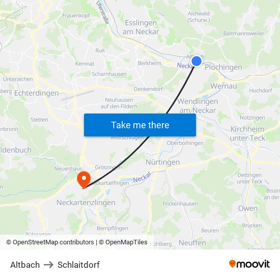 Altbach to Schlaitdorf map