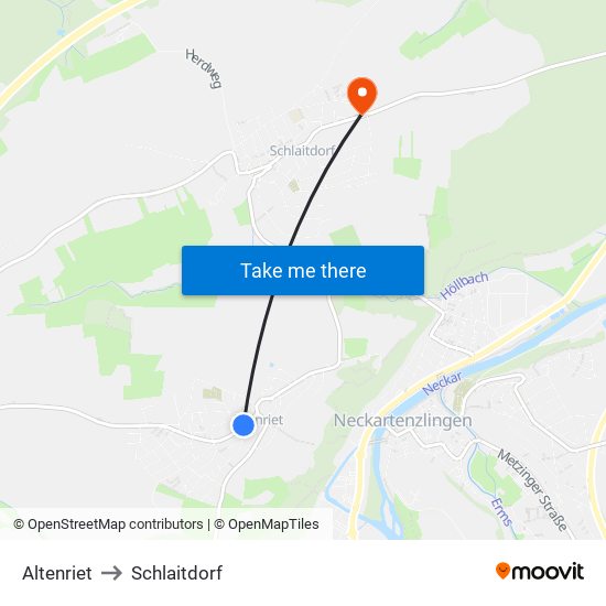 Altenriet to Schlaitdorf map