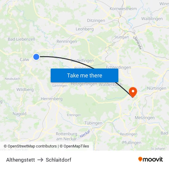 Althengstett to Schlaitdorf map