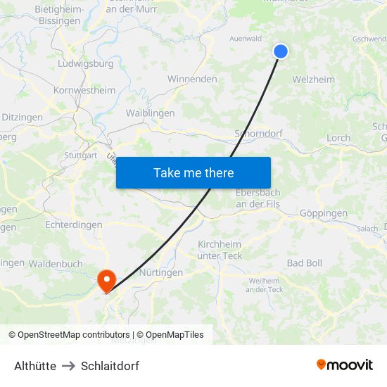 Althütte to Schlaitdorf map