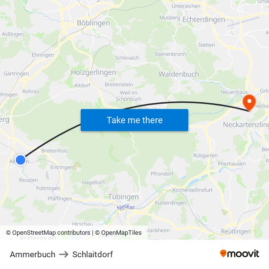 Ammerbuch to Schlaitdorf map