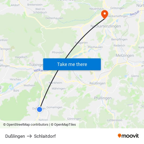 Dußlingen to Schlaitdorf map