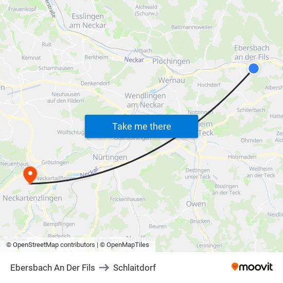 Ebersbach An Der Fils to Schlaitdorf map