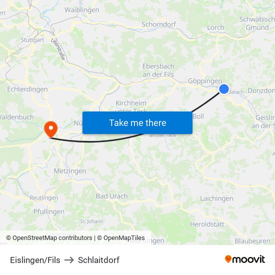 Eislingen/Fils to Schlaitdorf map