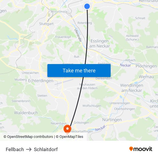 Fellbach to Schlaitdorf map