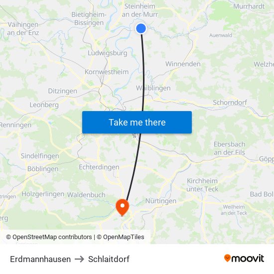 Erdmannhausen to Schlaitdorf map