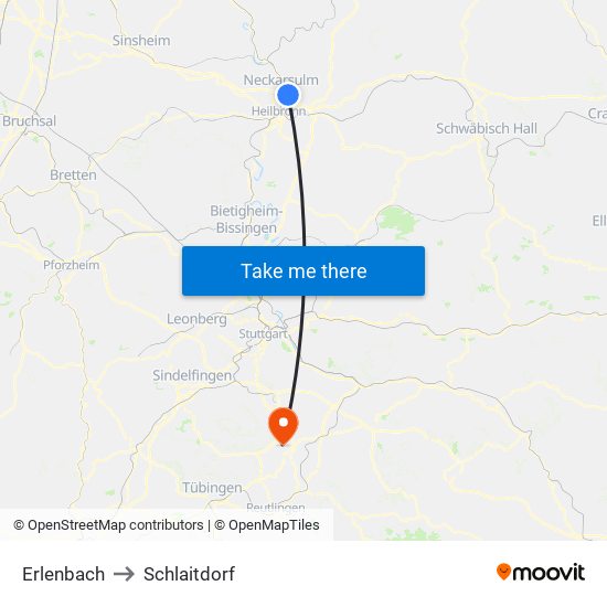 Erlenbach to Schlaitdorf map