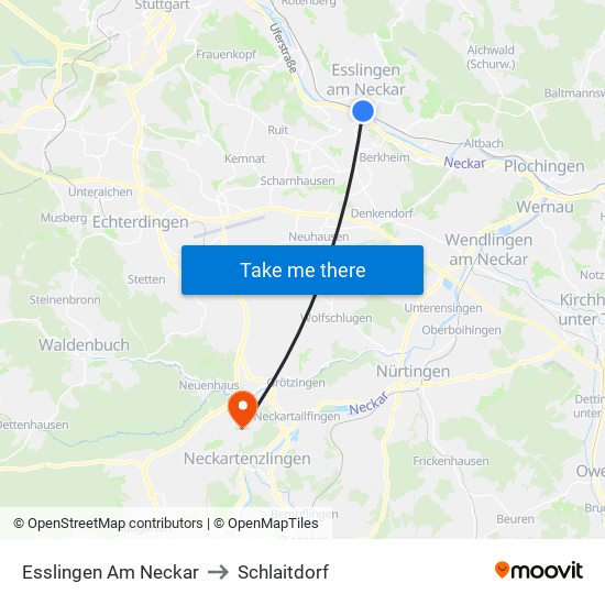 Esslingen Am Neckar to Schlaitdorf map