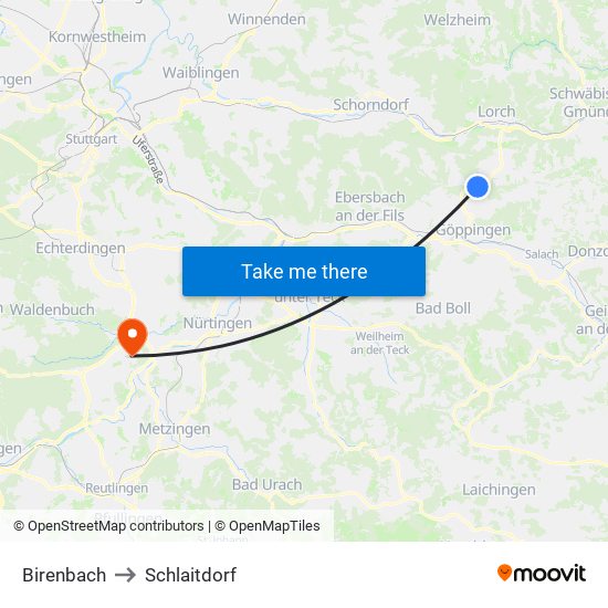 Birenbach to Schlaitdorf map