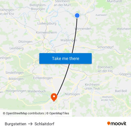 Burgstetten to Schlaitdorf map