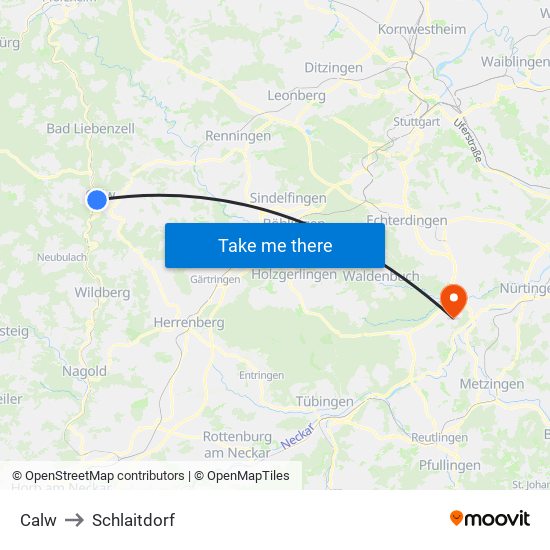 Calw to Schlaitdorf map