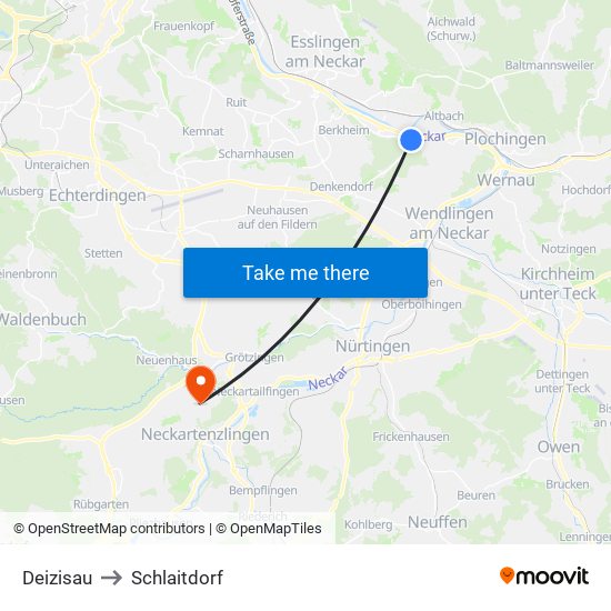 Deizisau to Schlaitdorf map