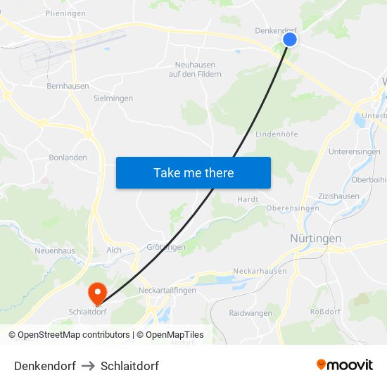 Denkendorf to Schlaitdorf map