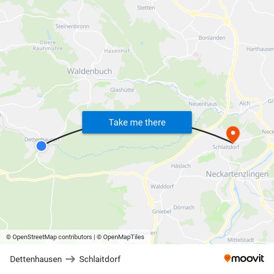 Dettenhausen to Schlaitdorf map