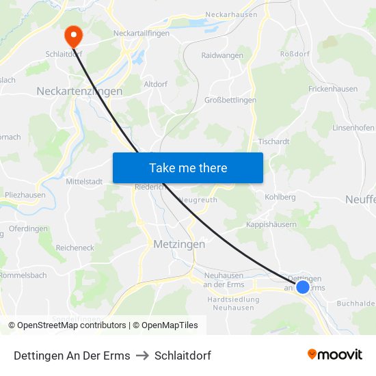 Dettingen An Der Erms to Schlaitdorf map