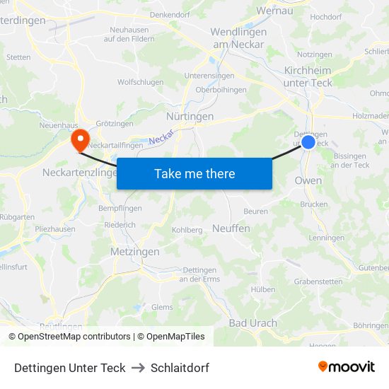 Dettingen Unter Teck to Schlaitdorf map