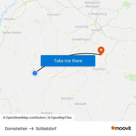 Dornstetten to Schlaitdorf map