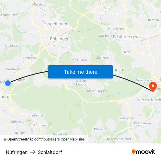 Nufringen to Schlaitdorf map