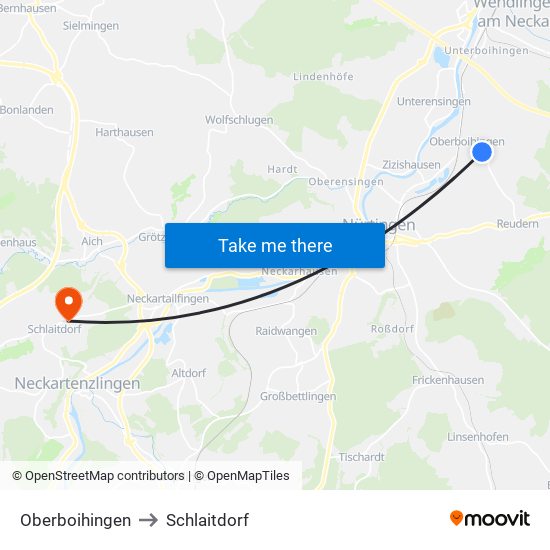 Oberboihingen to Schlaitdorf map