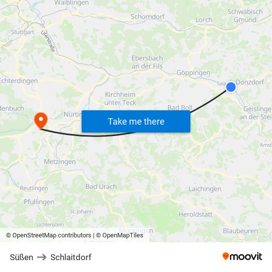 Süßen to Schlaitdorf map