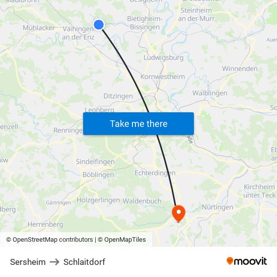 Sersheim to Schlaitdorf map