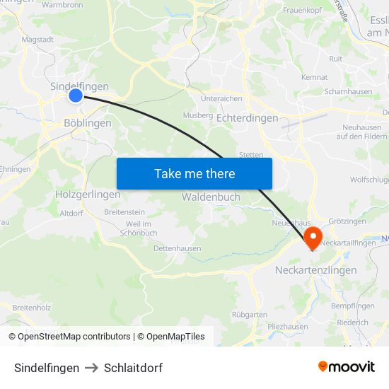 Sindelfingen to Schlaitdorf map