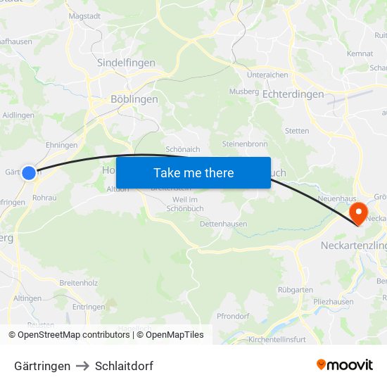 Gärtringen to Schlaitdorf map