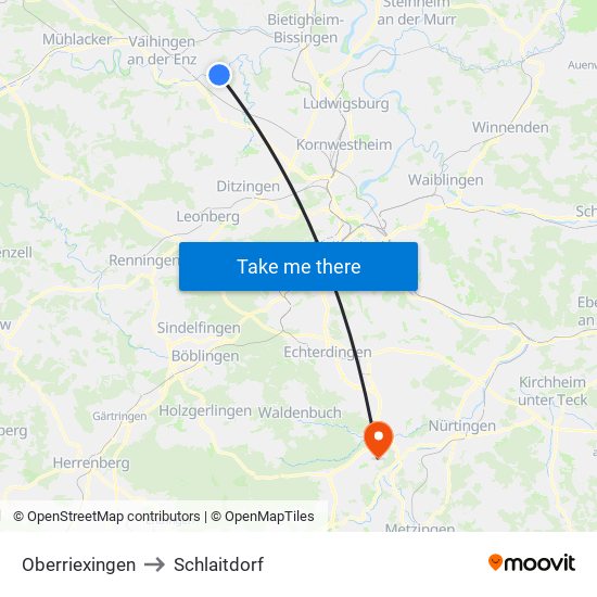 Oberriexingen to Schlaitdorf map