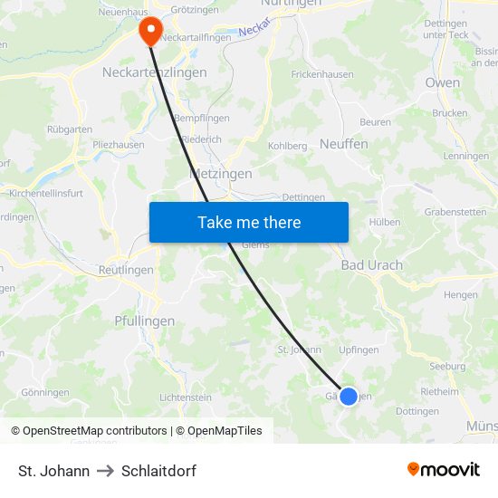 St. Johann to Schlaitdorf map