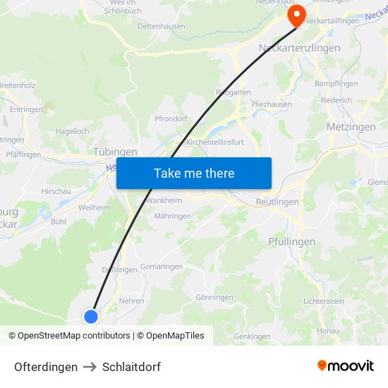 Ofterdingen to Schlaitdorf map