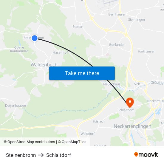 Steinenbronn to Schlaitdorf map