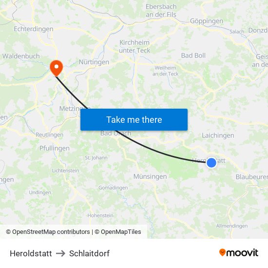 Heroldstatt to Schlaitdorf map