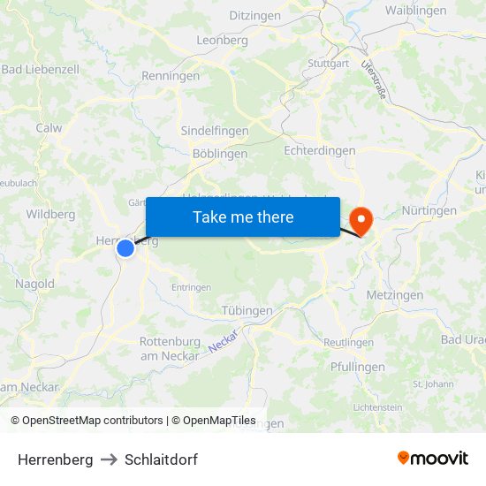 Herrenberg to Schlaitdorf map