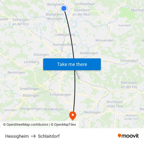 Hessigheim to Schlaitdorf map