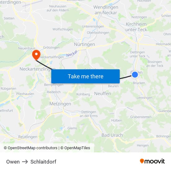 Owen to Schlaitdorf map