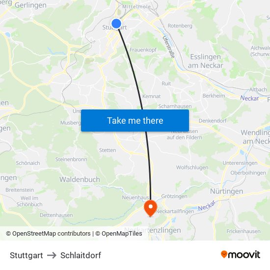 Stuttgart to Schlaitdorf map