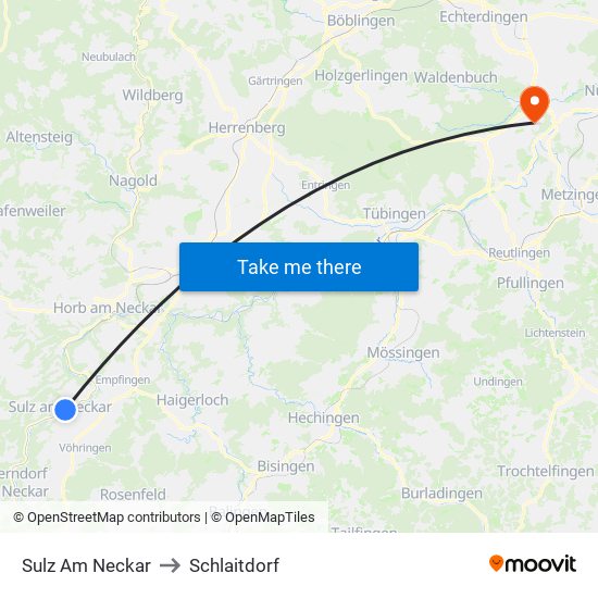 Sulz Am Neckar to Schlaitdorf map