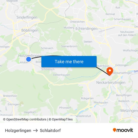 Holzgerlingen to Schlaitdorf map