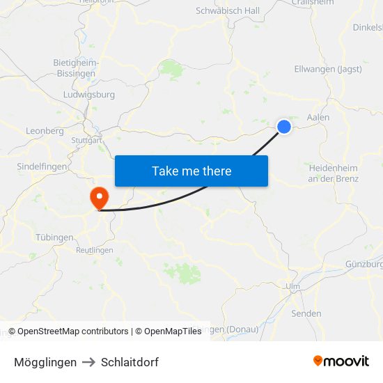 Mögglingen to Schlaitdorf map