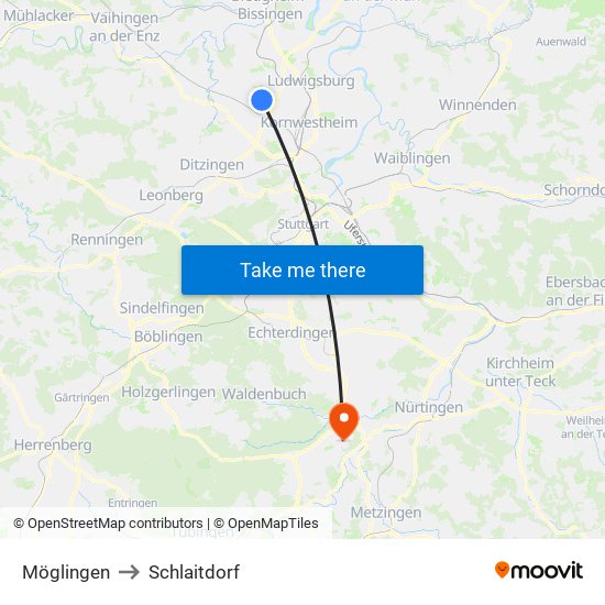 Möglingen to Schlaitdorf map